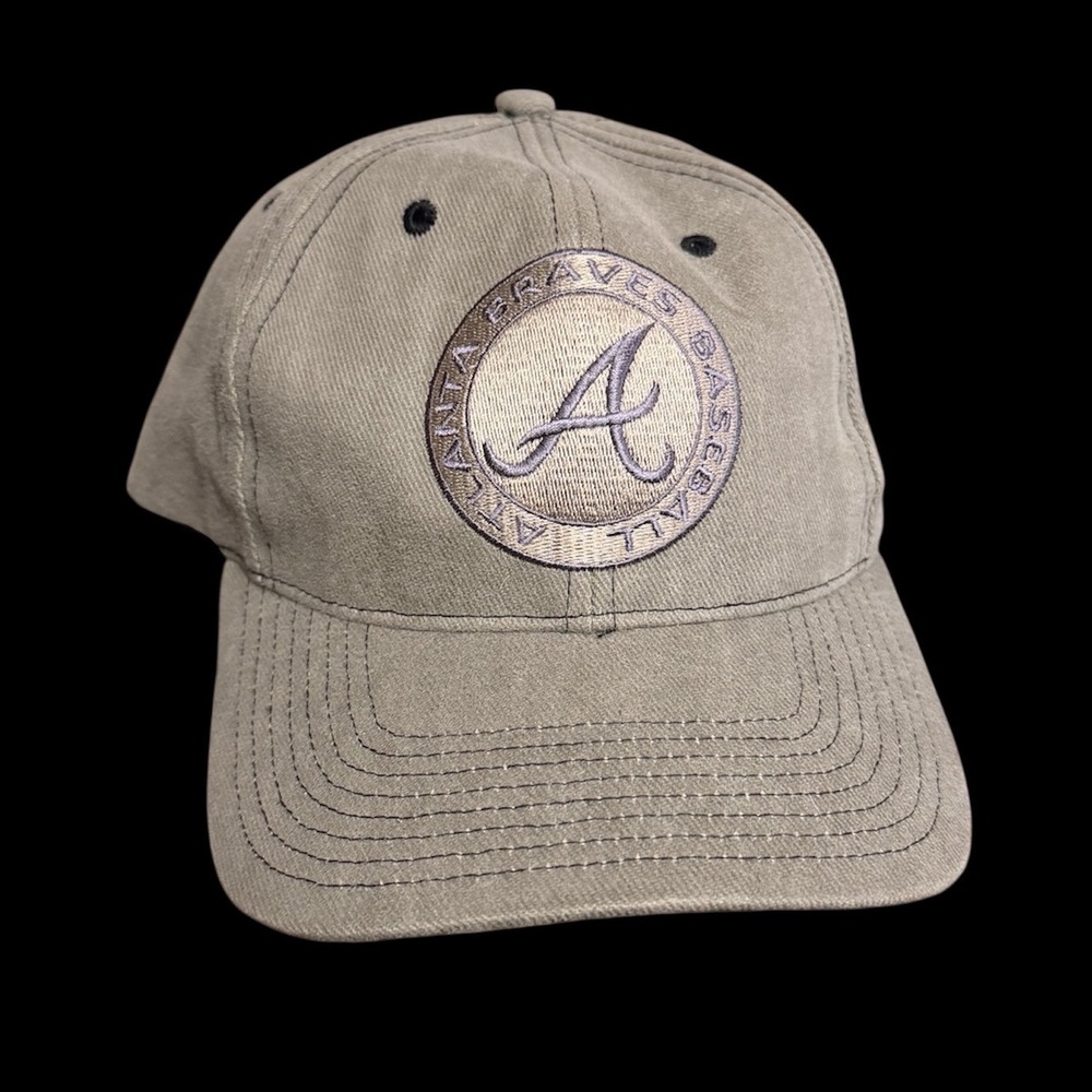 American Needle Atlanta Braves Hat Mens Olive Green Cotton Strapback Dad Cap MLB